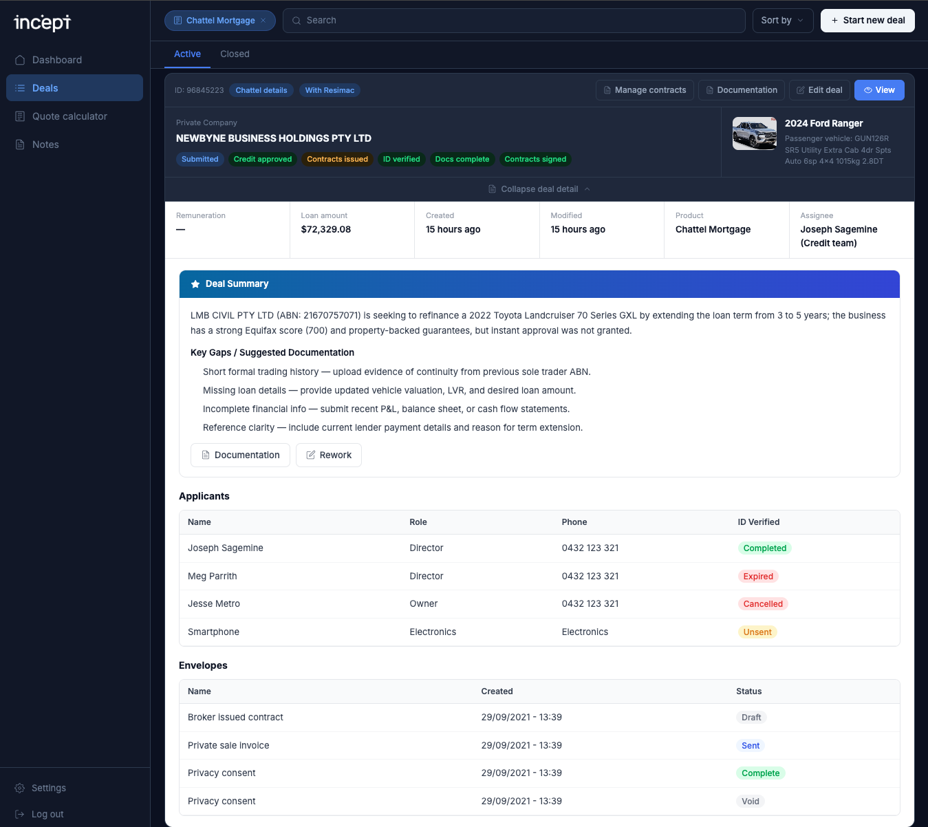Deal Summary — single deal view