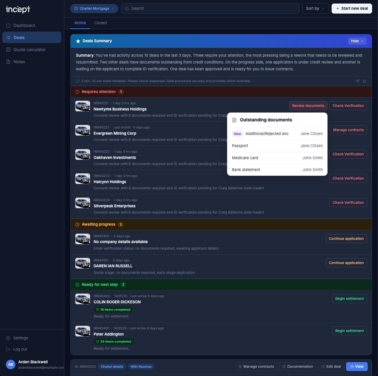 Deals Portfolio Summary — multiple deals view